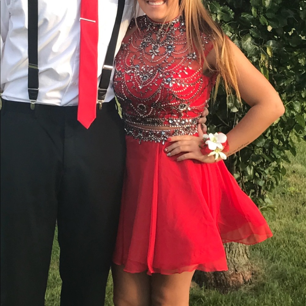 Rachel Allan Red Two Piece Homecoming Dress